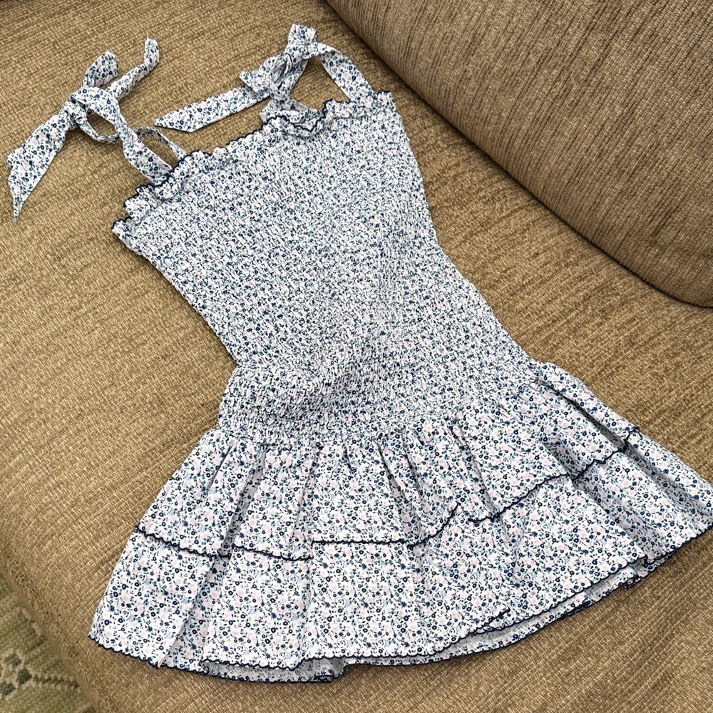 Katie J Blue Millefleur Girls Dress with Ruffle Hem size Small